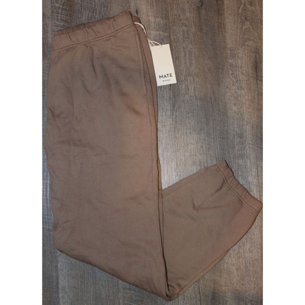 Mate The Label Organic Fleece Relaxed Pocket Jogger Sweatpants MUS TAN $128 XS